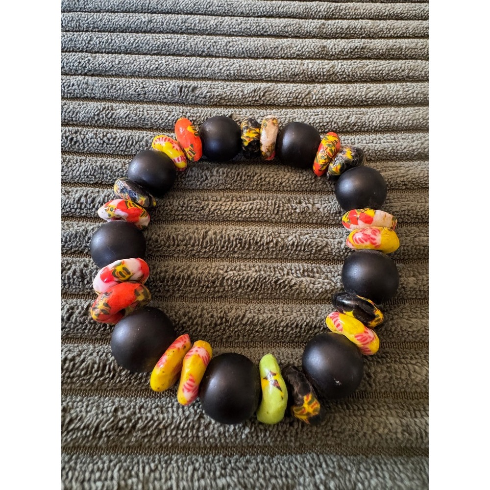 Lava Stone‎ African Handmade Bracelet Colorful Glass Beads Women's Jewelry